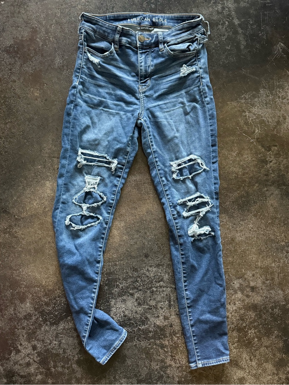 American Eagle Outfitters Women's Distressed High-Rise Skinny Jeggings - Blue